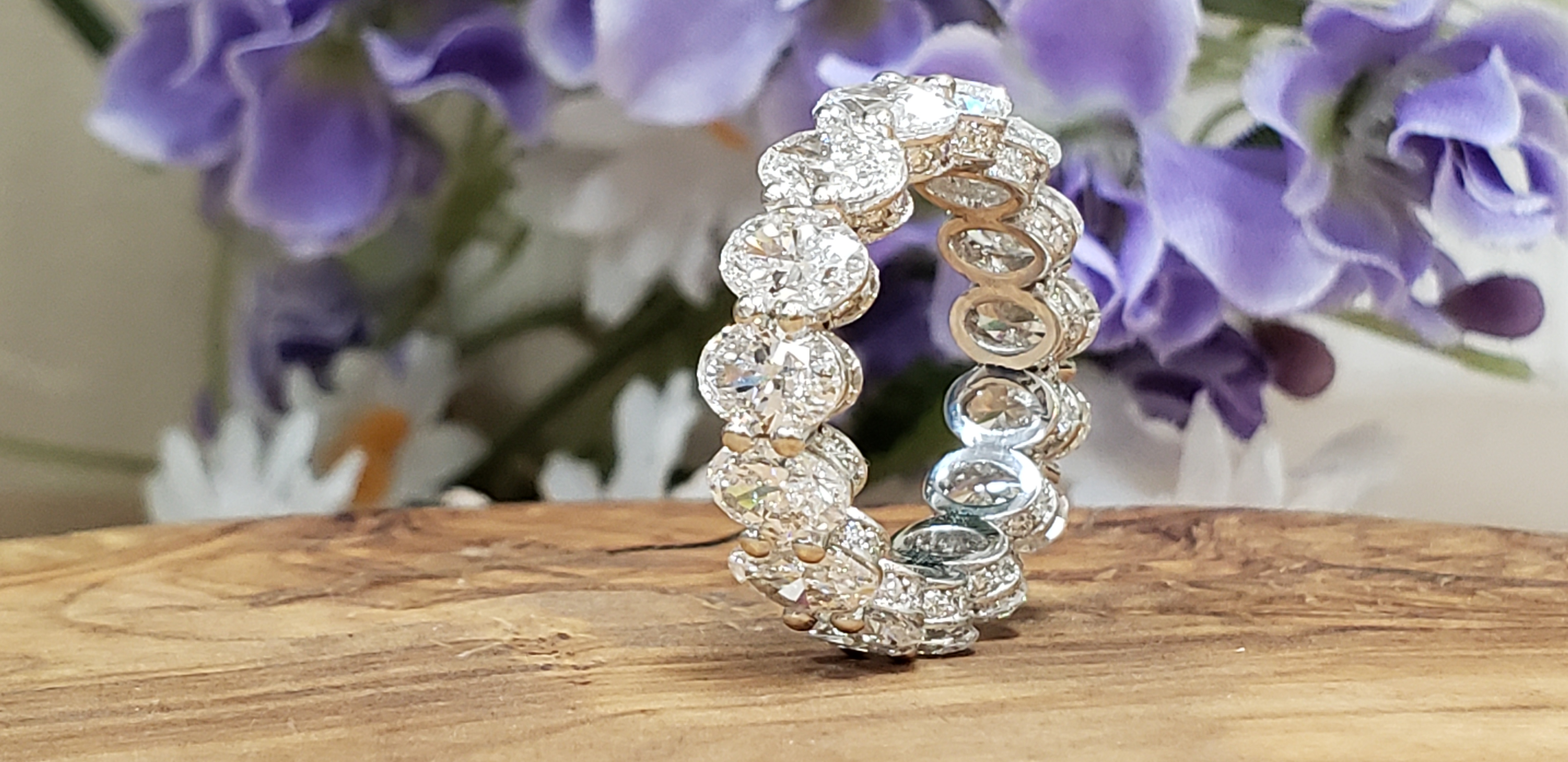 Oval Shape Eternity Band with Pave' Set Round Shape Side Profile